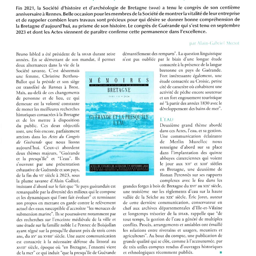 ArMen juilllet-août 2024 article sur Mémoires de la SHAB 2024